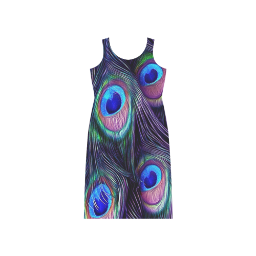 Peacock Feather Phaedra Sleeveless Open Fork Long Dress (Model D08)