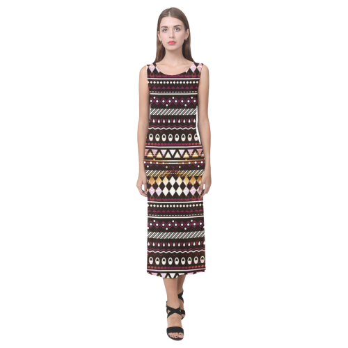 Gold N Maroon Tribal Pattern Phaedra Sleeveless Open Fork Long Dress (Model D08)