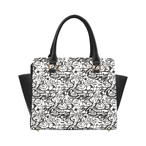 Crazy Spiral Shapes Pattern - Black White Classic Shoulder Handbag (Model 1653)