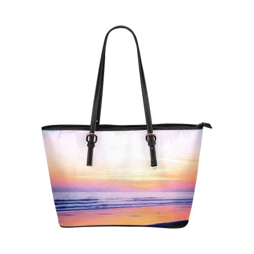 Sunshine Beach Scene, Summer, Sun, Holidays Leather Tote Bag/Large (Model 1651)