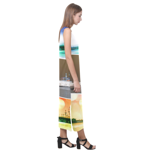 Santa Monica Pier Tricolor Phaedra Sleeveless Open Fork Long Dress (Model D08)