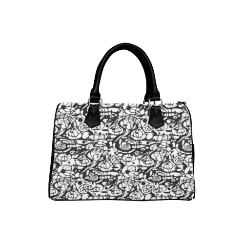 Crazy Spiral Shapes Pattern - Black White Boston Handbag (Model 1621)