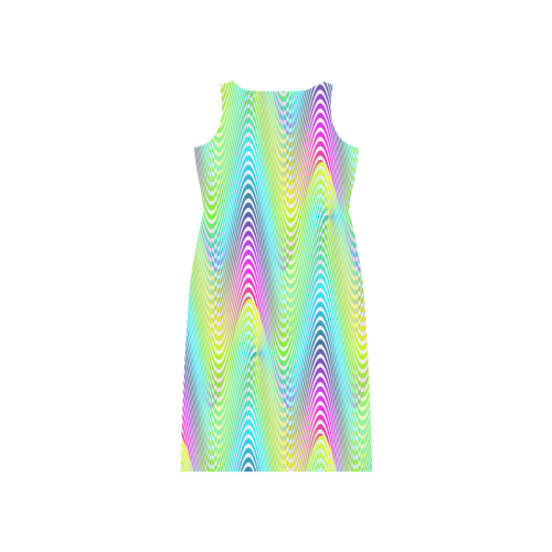 NEON colored WAVES STRIPES pattern Phaedra Sleeveless Open Fork Long Dress (Model D08)