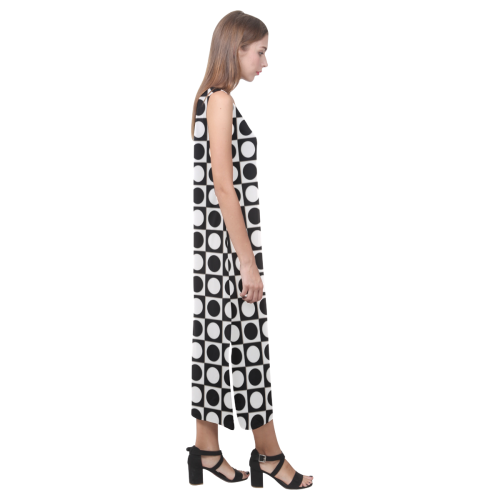Modern DOTS in SQUARES pattern - black white Phaedra Sleeveless Open Fork Long Dress (Model D08)