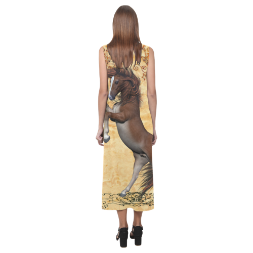 Wonderful brown horse Phaedra Sleeveless Open Fork Long Dress (Model D08)