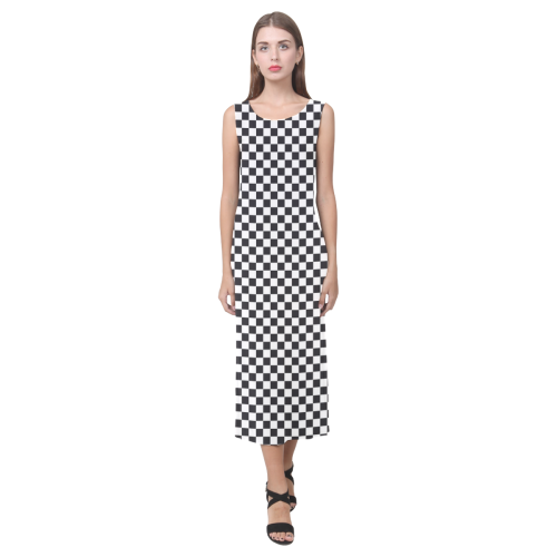 RACING / CHESS SQUARES pattern - black Phaedra Sleeveless Open Fork Long Dress (Model D08)