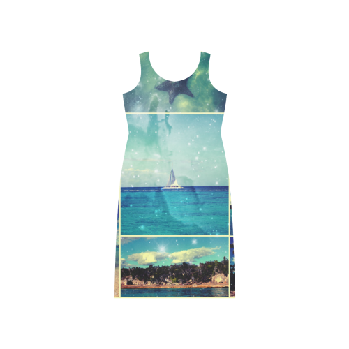 Starry Starry Caribbean Night Phaedra Sleeveless Open Fork Long Dress (Model D08)