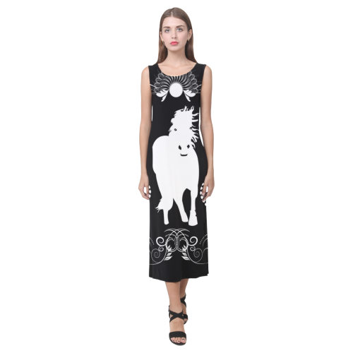 Horse in black and white Phaedra Sleeveless Open Fork Long Dress (Model D08)