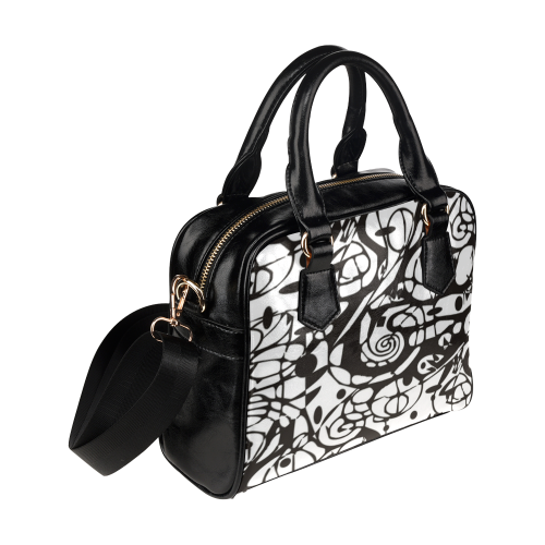 Crazy Spiral Shapes Pattern - Black White Shoulder Handbag (Model 1634)