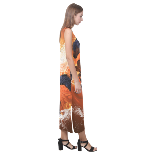 Horse with water wings Phaedra Sleeveless Open Fork Long Dress (Model D08)