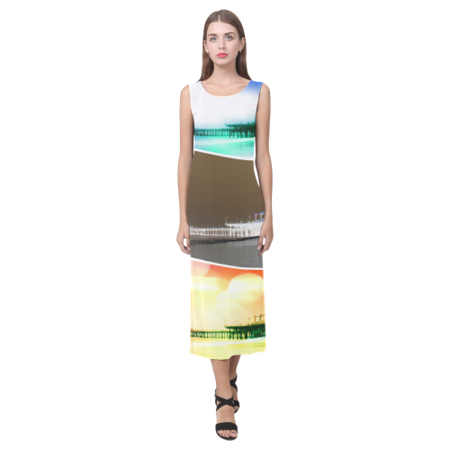 Santa Monica Pier Tricolor Phaedra Sleeveless Open Fork Long Dress (Model D08)