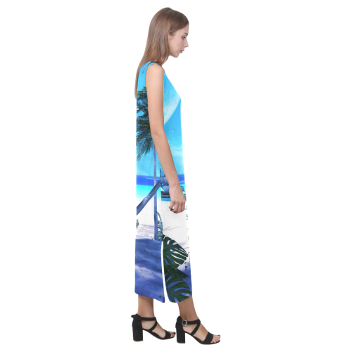 Awesome view over the ocean with ship Phaedra Sleeveless Open Fork Long Dress (Model D08)