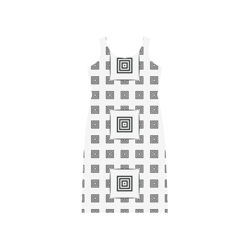 Solid Squares Frame Mosaic Black & White Phaedra Sleeveless Open Fork Long Dress (Model D08)
