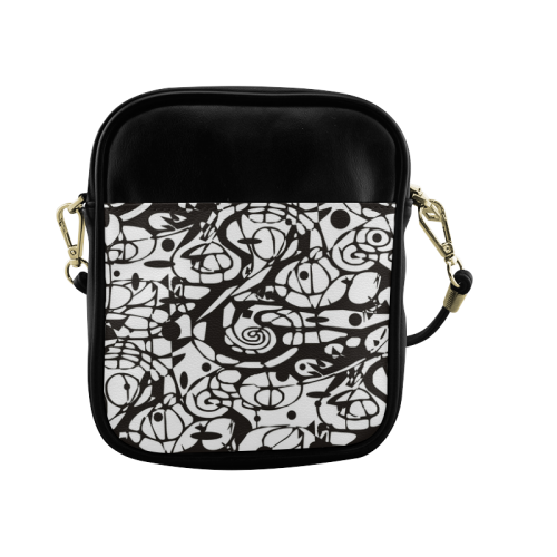 Crazy Spiral Shapes Pattern - Black White Sling Bag (Model 1627)