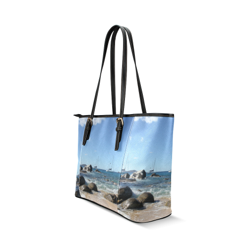 Sailing Boats at Virgin Gorda BVI Leather Tote Bag/Large (Model 1640)