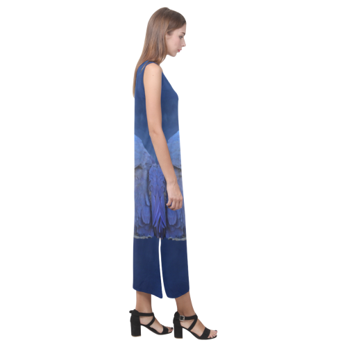 Hyacinth Macaw Phaedra Sleeveless Open Fork Long Dress (Model D08)