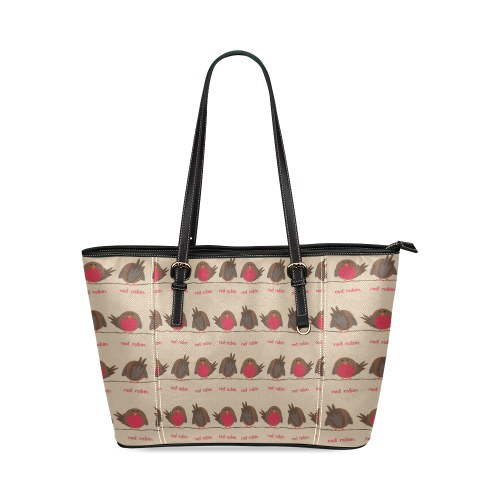 Red Robin Pattern Leather Tote Bag/Small (Model 1640)