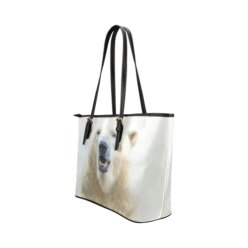 Cute  Zoo Polar Bear Leather Tote Bag/Large (Model 1651)