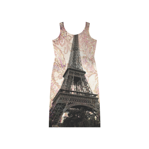 Floral Eiffel Tower Phaedra Sleeveless Open Fork Long Dress (Model D08)