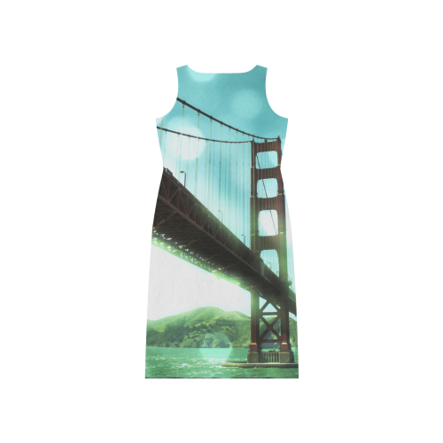 Green Bokeh Golden Gate Bridge Phaedra Sleeveless Open Fork Long Dress (Model D08)