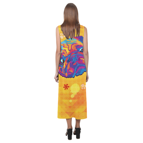 pop art pug Phaedra Sleeveless Open Fork Long Dress (Model D08)