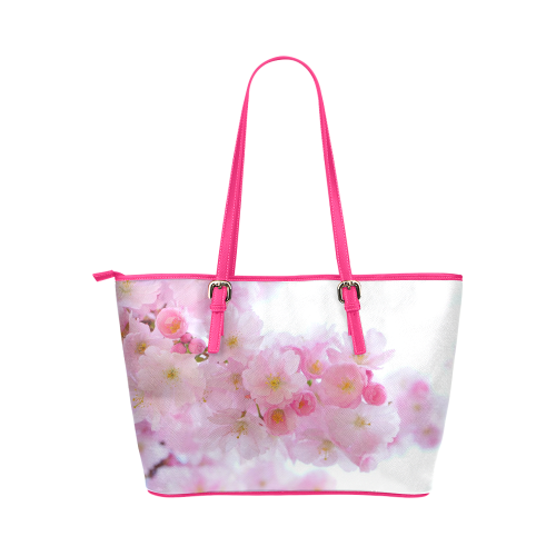 Beautiful Pink Japanese Cherry Tree Blossom Leather Tote Bag/Large (Model 1651)