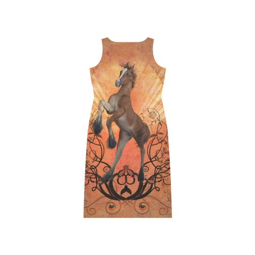 Awesome, cute foal with floral elements Phaedra Sleeveless Open Fork Long Dress (Model D08)