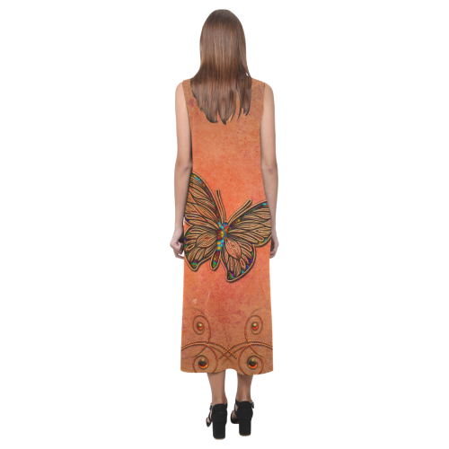 Wonderful butterflies, decorative design Phaedra Sleeveless Open Fork Long Dress (Model D08)