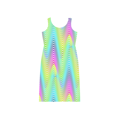 NEON colored WAVES STRIPES pattern Phaedra Sleeveless Open Fork Long Dress (Model D08)