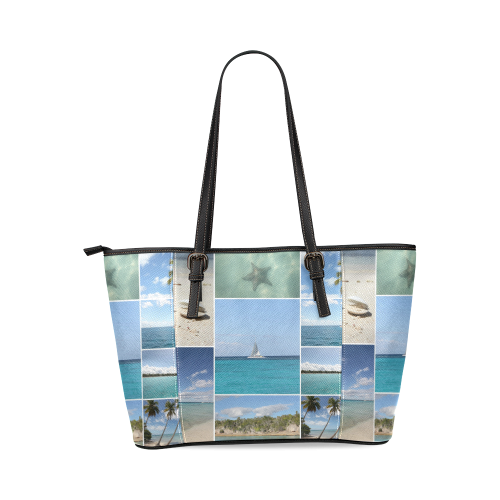 Isla Saona Caribbean Photo Collage Leather Tote Bag/Large (Model 1640)