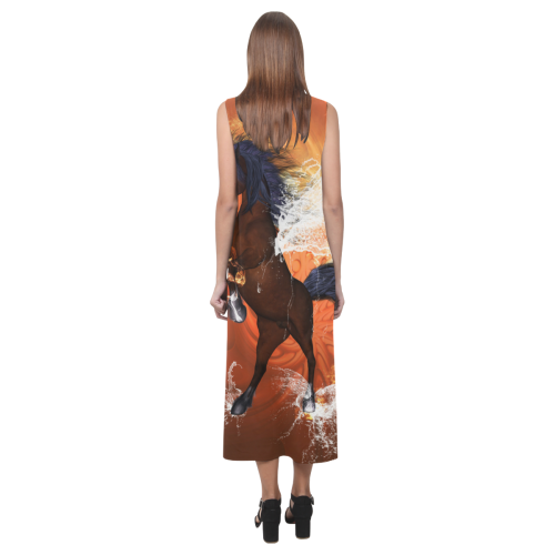 Horse with water wings Phaedra Sleeveless Open Fork Long Dress (Model D08)