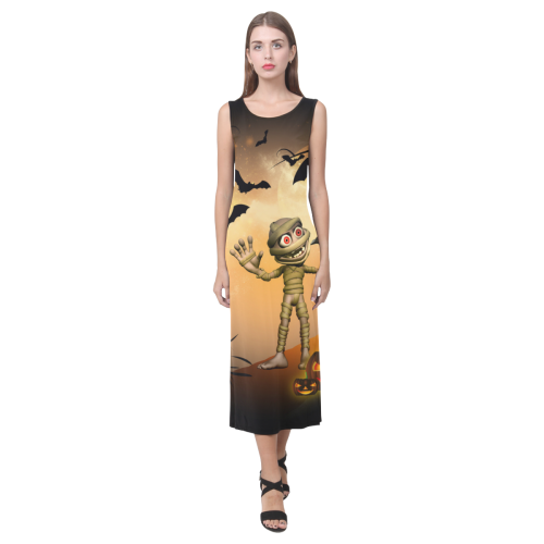 Funny mummy with crow Phaedra Sleeveless Open Fork Long Dress (Model D08)