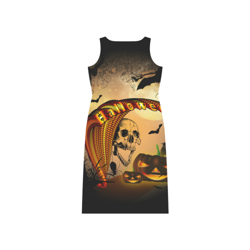 Funny halloween design with skull and pumpkin Phaedra Sleeveless Open Fork Long Dress (Model D08)