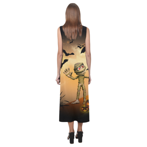 Funny mummy with crow Phaedra Sleeveless Open Fork Long Dress (Model D08)