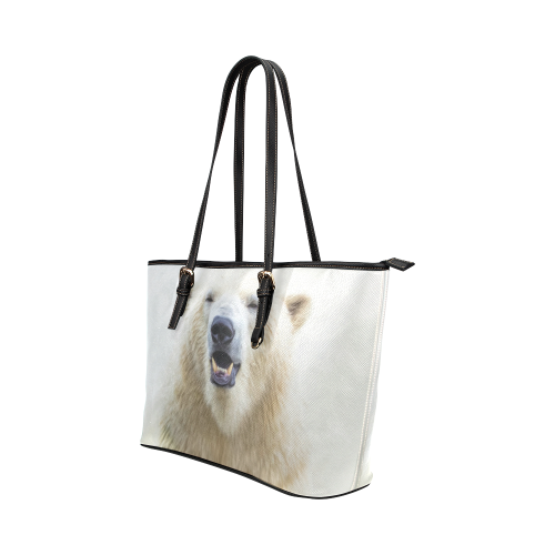 Cute  Zoo Polar Bear Leather Tote Bag/Large (Model 1651)