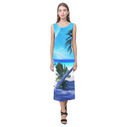 Awesome view over the ocean with ship Phaedra Sleeveless Open Fork Long Dress (Model D08)