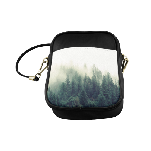 Calming Green Nature Forest Scene Misty Foggy Sling Bag (Model 1627)