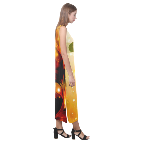 Awesome abstract flowers Phaedra Sleeveless Open Fork Long Dress (Model D08)