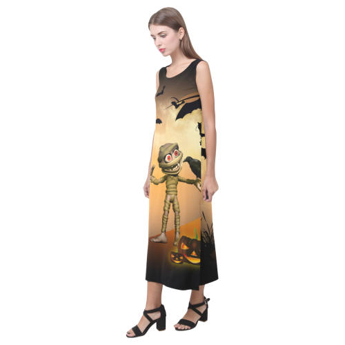 Funny mummy with crow Phaedra Sleeveless Open Fork Long Dress (Model D08)