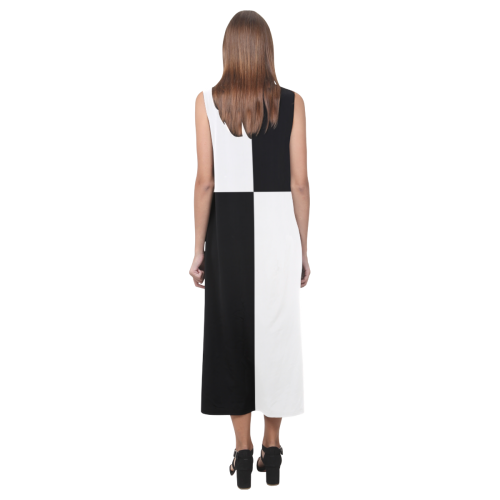 Retro Black and White Phaedra Sleeveless Open Fork Long Dress (Model D08)