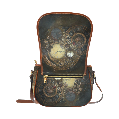 Painting Steampunk clocks and gears Saddle Bag/Small (Model 1649) Full Customization