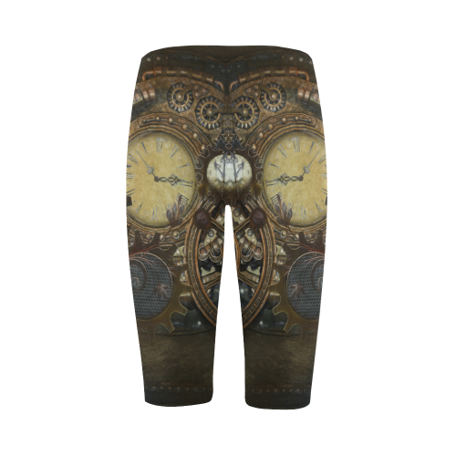 Painting Steampunk clocks and gears Hestia Cropped Leggings (Model L03)