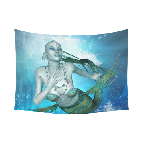 Wonderful mermaid in blue colors Cotton Linen Wall Tapestry 80"x 60"