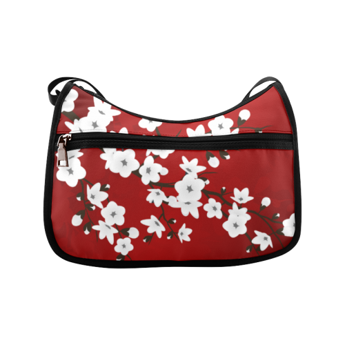 Cherry Blossoms Red Black White Asia Floral Crossbody Bags (Model 1616)