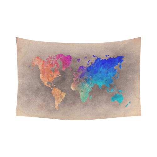world map 25 Cotton Linen Wall Tapestry 90"x 60"