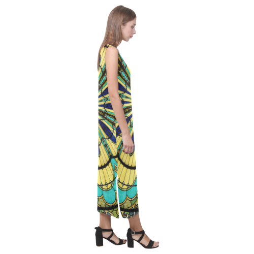 Stained Glass Kaleidoscope Mandala Abstract 5 Phaedra Sleeveless Open Fork Long Dress (Model D08)