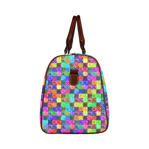 Lovely Hearts Mosaic Pattern - Grunge Colored Waterproof Travel Bag/Large (Model 1639)