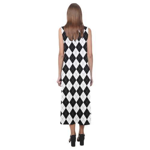 Black and White Harlequin Phaedra Sleeveless Open Fork Long Dress (Model D08)