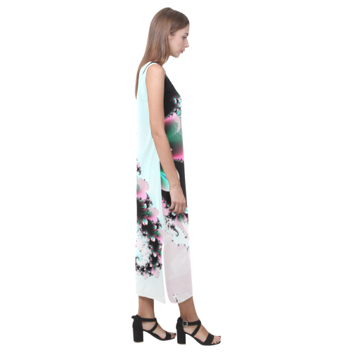 Twilight Comes To The Meadow Fractal Abstract Phaedra Sleeveless Open Fork Long Dress (Model D08)