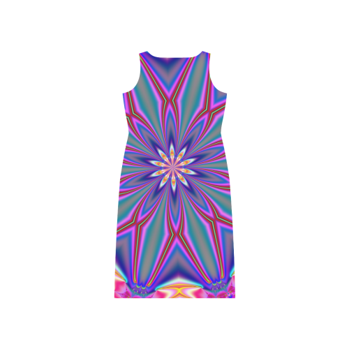 Fractal Kaleidoscope Mandala Flower Abstract 4 Phaedra Sleeveless Open Fork Long Dress (Model D08)